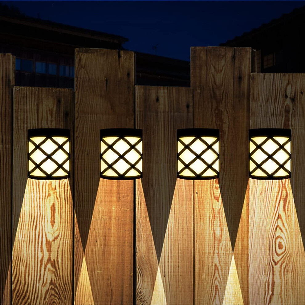 (As show, One size) Set Of 4 Solar Outdoor Wall Light, Solar Powered Outdoor Wall Light, Wireless Waterproof Fence Lights For Porch, Garage, Warm Whit