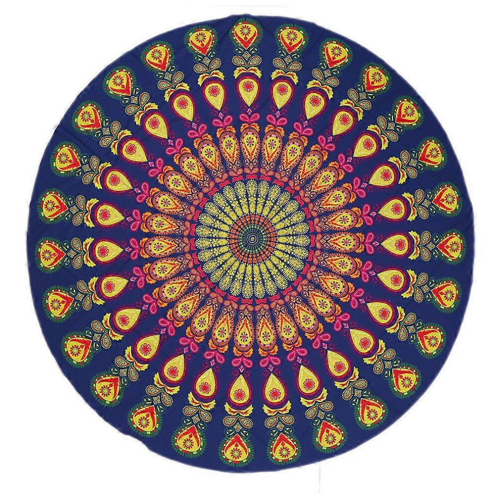 (As show, One size) Round Mat Scarve Mandala Tapestry Beach Picnic Throw Rug Blanket Bohemia Purple