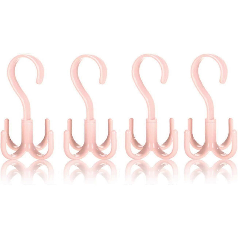 (As show, One size) Rotating handbag hanger tie hanger, 4 plastic purse hanger hangers for belts, ties, handbags and scarves pink