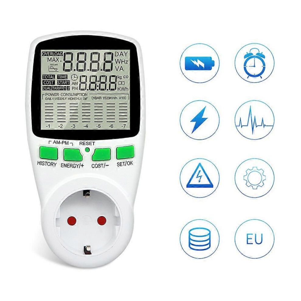 (As show, One size) Energy Consumption Meter Wattmeter Socket Meter Energy Meter, Electricity Consumption Meter, Socket Power Meter with Large Screen