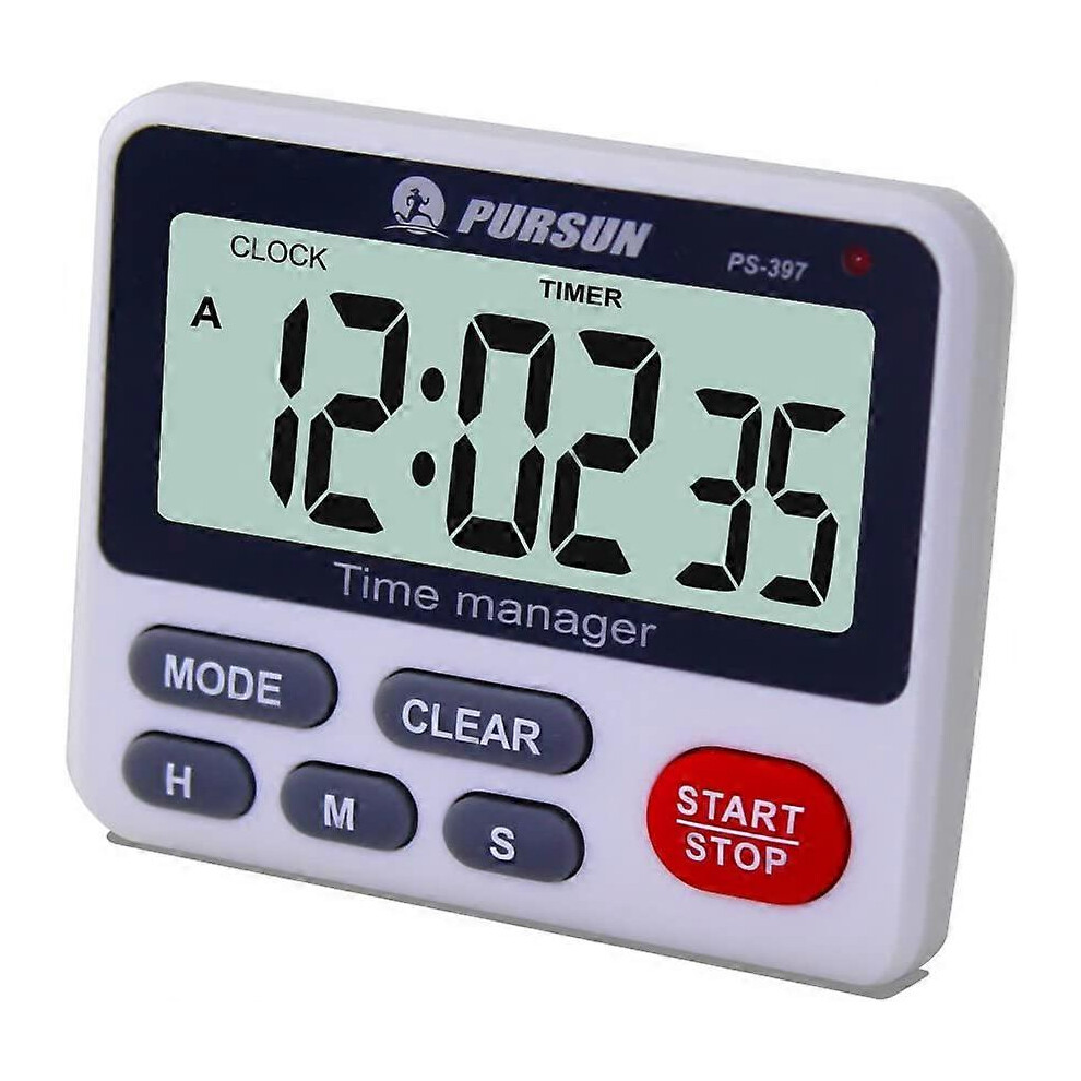 (As show, One size) Kitchen Timer, Cooking Timer with Clock, Digital Timer, Stopwatch, Memory Timer, Timer with Magnetic Back and Foldable Stand (without battery)