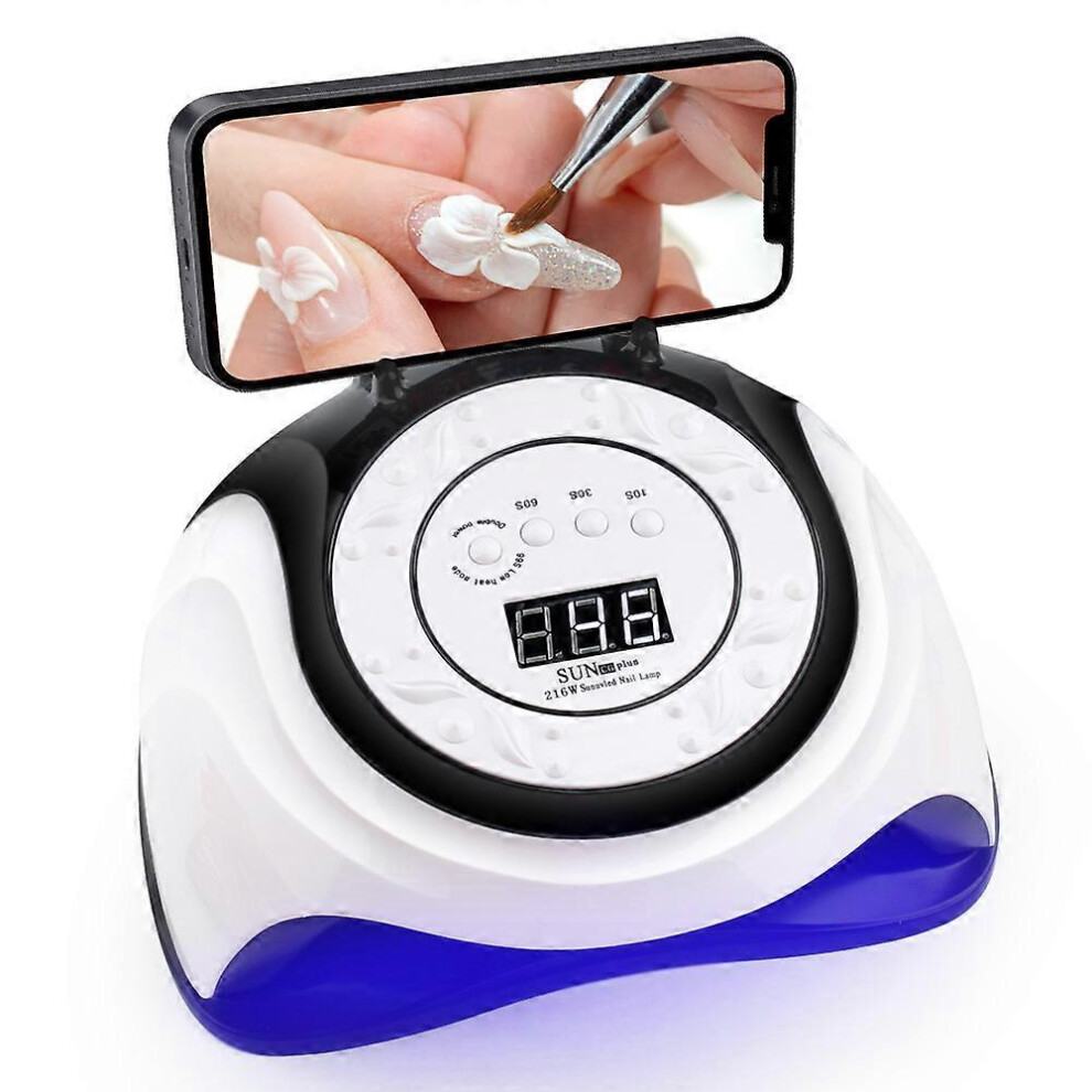 (As show, One size) Portable UV Lamp Nail Dryer, 216W LED Nail Dryer, with 4 Timer 10/30/60/99S Timer, for Semi Permanent Nail Polish, Gel Polish, With Phone Holder (No P