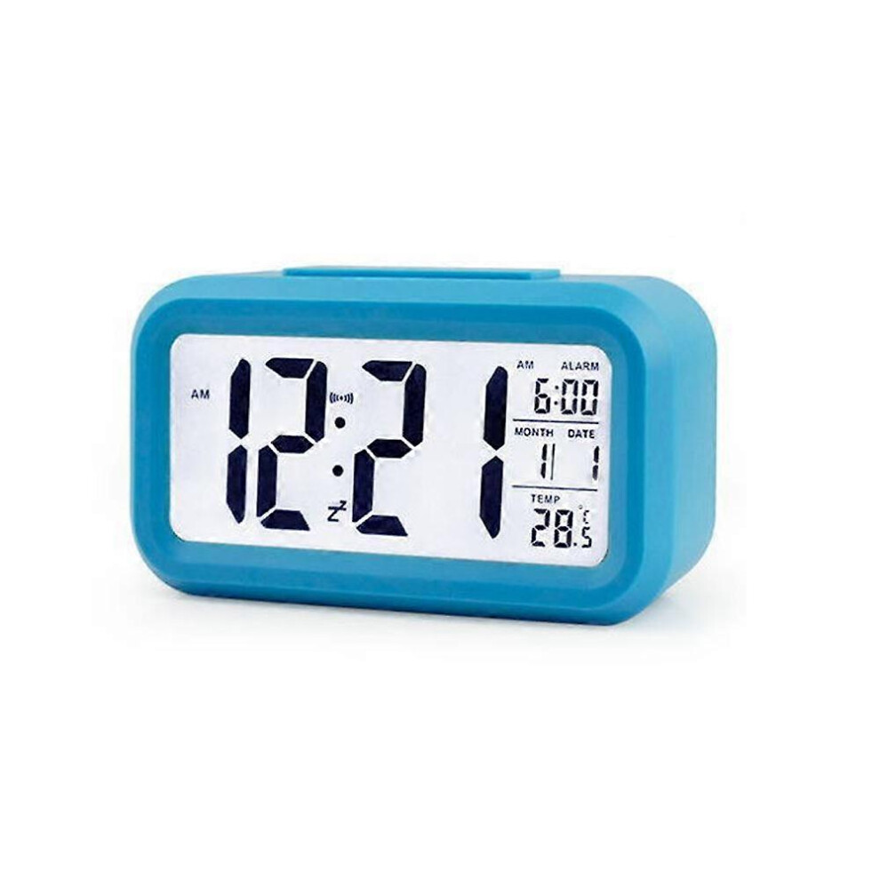 (As show, One size) Backlit Electronic Digital Temperature Alarm Clock Calendar Snooze Function Bedside Alarm Clock Smart Digital Alarm Clockblue