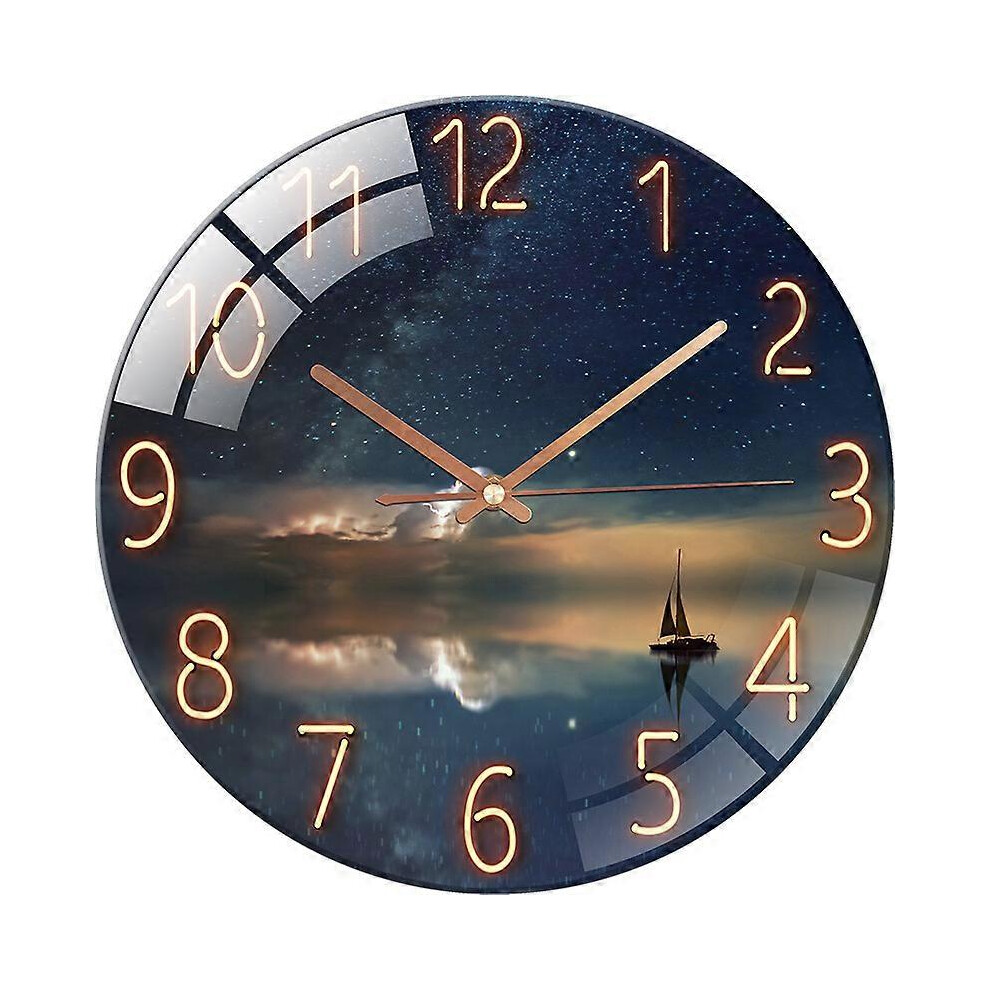 (As show, One size) 30cm Tempered Glass Silent Wall Clock - For Living Room, Kitchen, Office and Bedroom, Quiet Home Bedroom Quartz Clock Modern Ideas (Seascape Reflectio