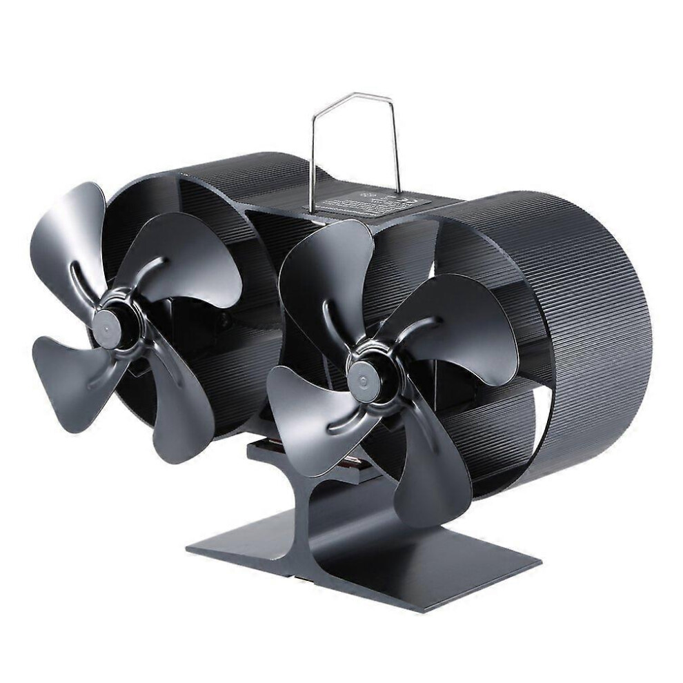 (As show, One size) 8 Blade Heat Powered Mini Wood Stove Fan Dual Motor Black, High Temperature and High Air Volume, Heater
