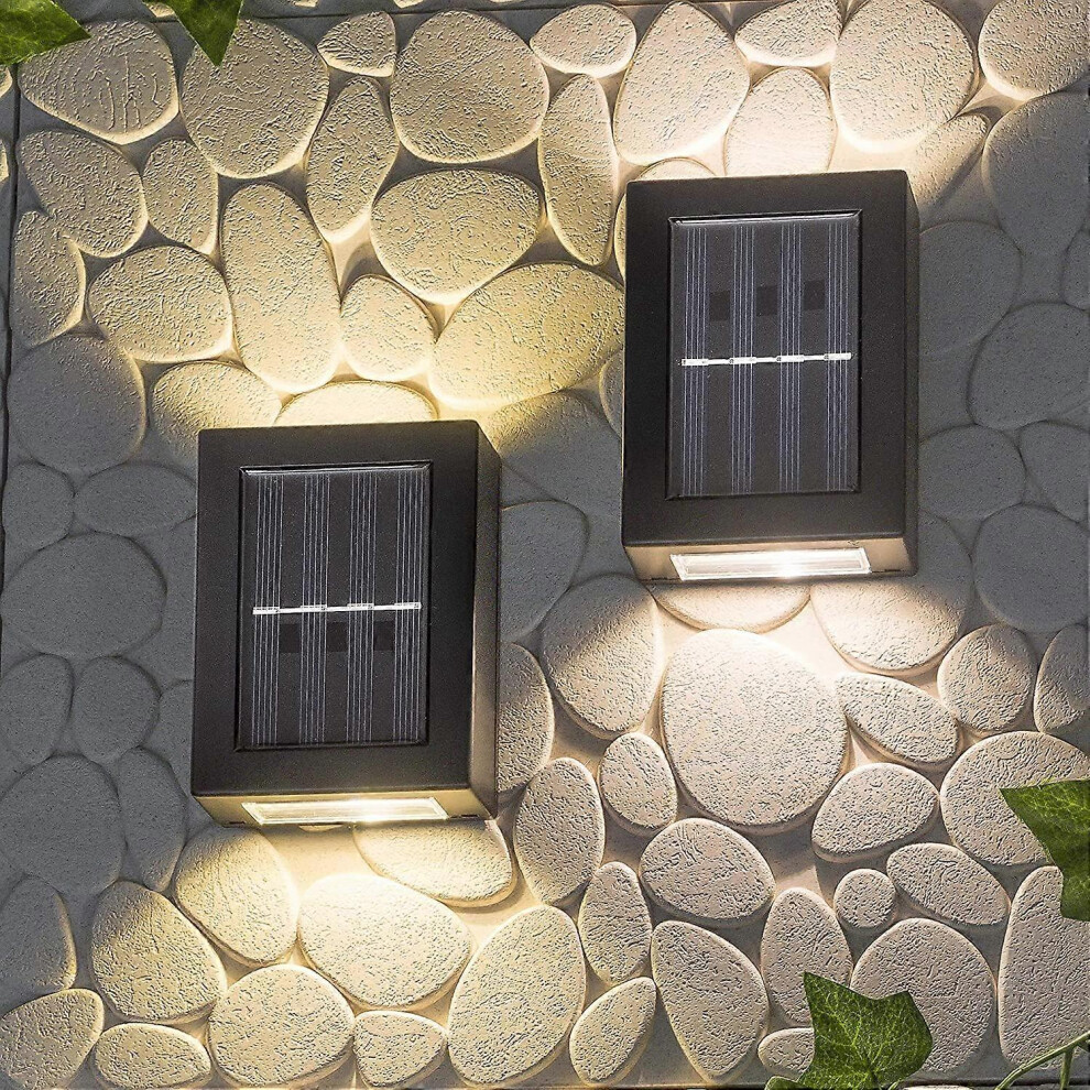 (As show, One size) 2 Pack Solar Up and Down Wall Lights Energy Saving Waterproof Dustproof with Warm White LED Lights for Garden Patio Garage Driveway Driveway 8.6 x 7.5