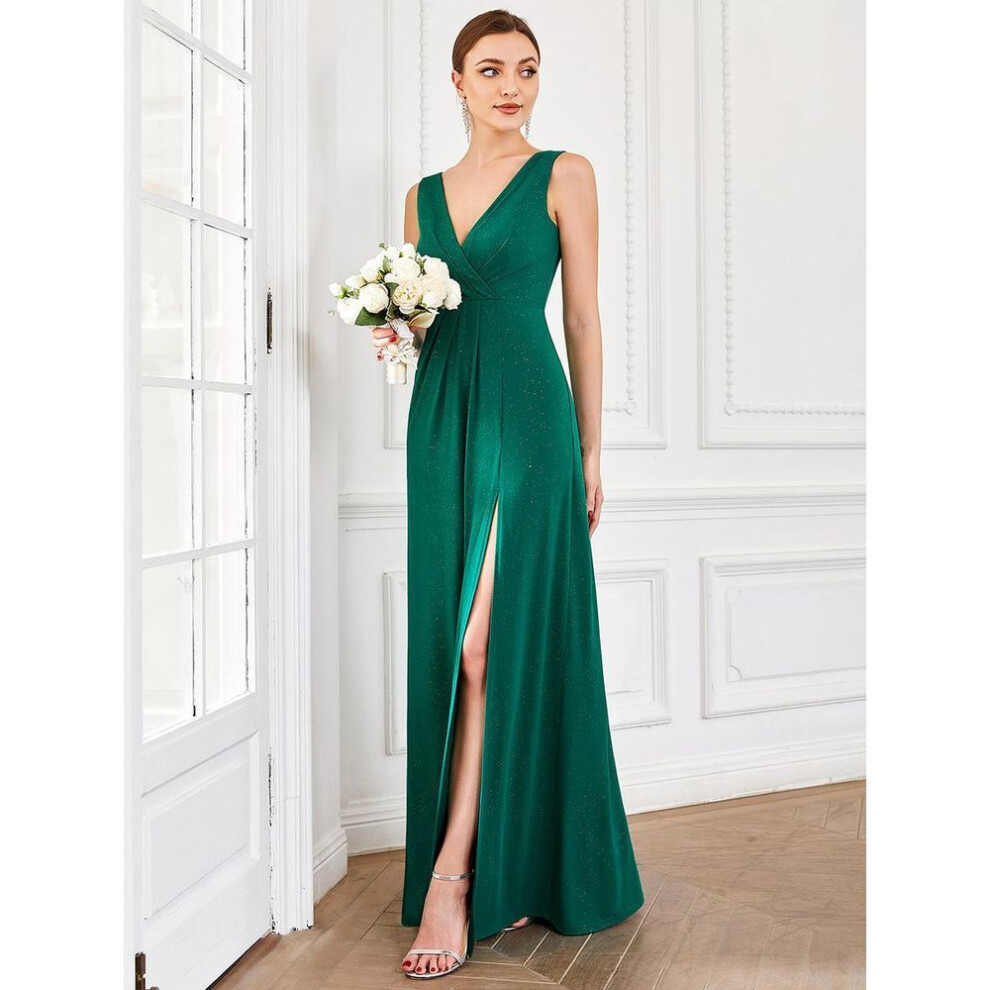 (dark green, 9XL) Ever-pretty Women's V-neck Glitter Dress Side Split Evening Dresses