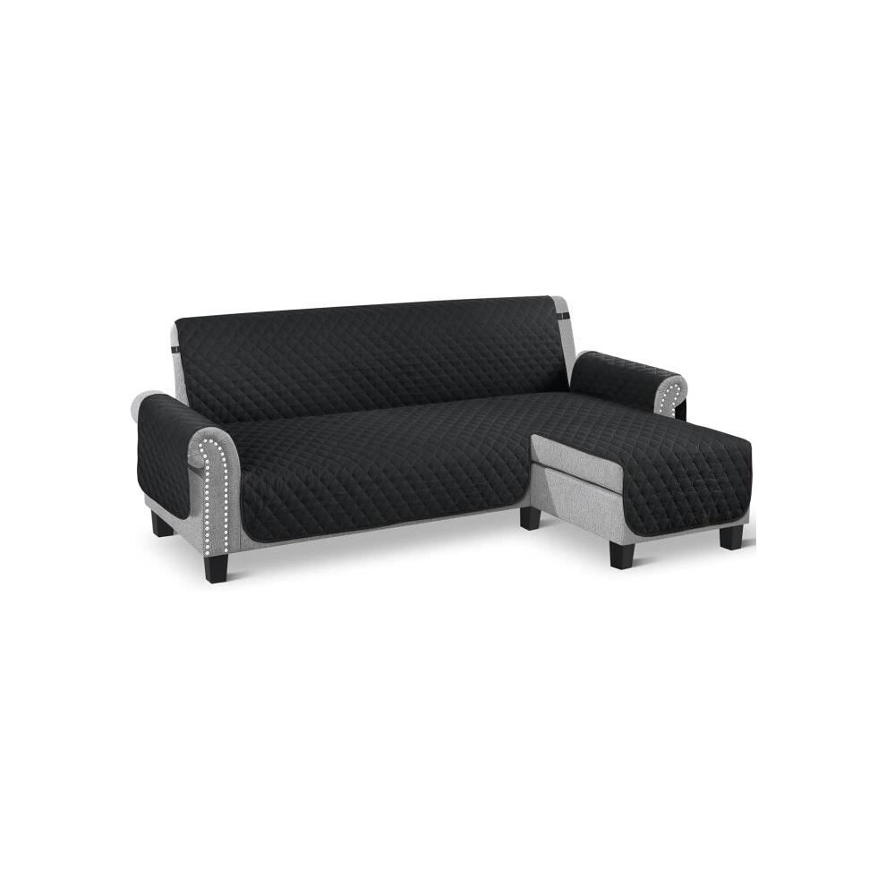 Housse de canapé d'angle universelle, imperméable et réversible, en forme de L, pour canapé d'angle 3 places - Taille XL - Noir