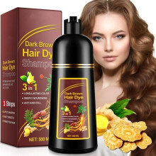 Shampoing colorant pour cheveux châtain foncé, shampoing instantané 3 en 1, coloration instantanée, 500 ml