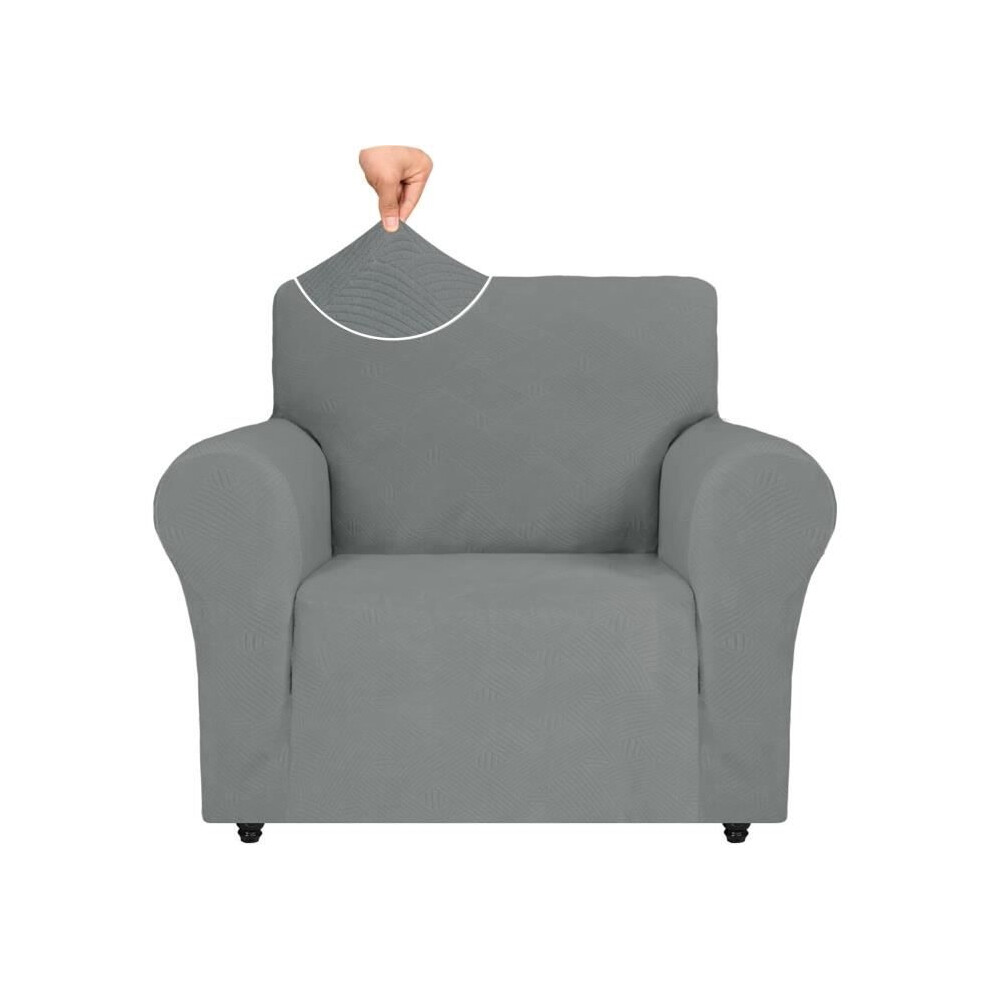 Housse de fauteuil extensible - Marque - Modèle - Gris - Uni - Rectangulaire
