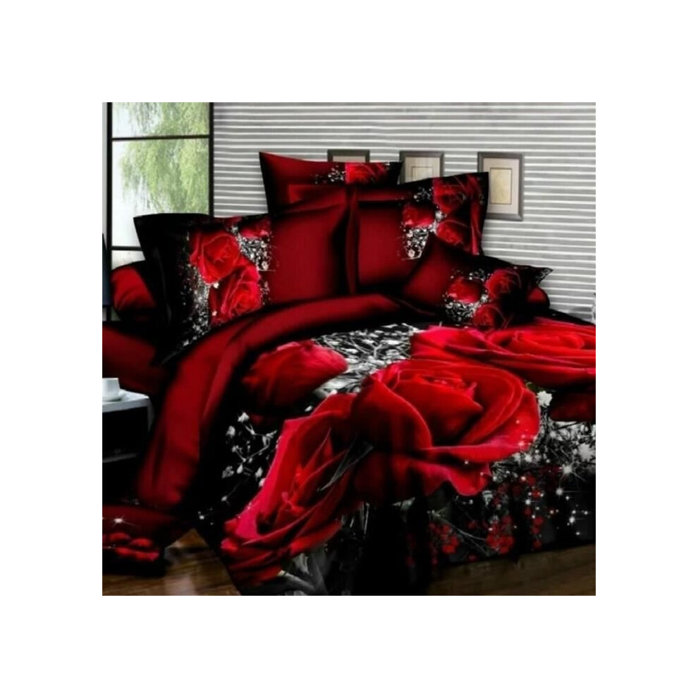 Parure de lit TOFOCO Red Rose - 100 % polyester - 220 x 240 cm + 2 taies d'oreiller 48 x 74 cm