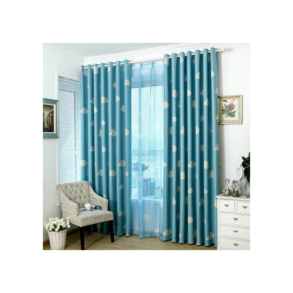 Rideau occultant à œillets Qianle, motif nuage, décoration d'intérieur, 1 pièce, 100 x 250 cm, bleu