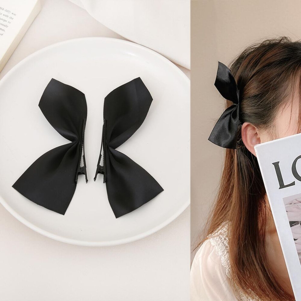 (black) 1pc Ribbon Bow Hairpin Hair Claw For Women Ladies Girls Makeup Hair Barrettes Hair Accessories Crab Bath Clip Headwear