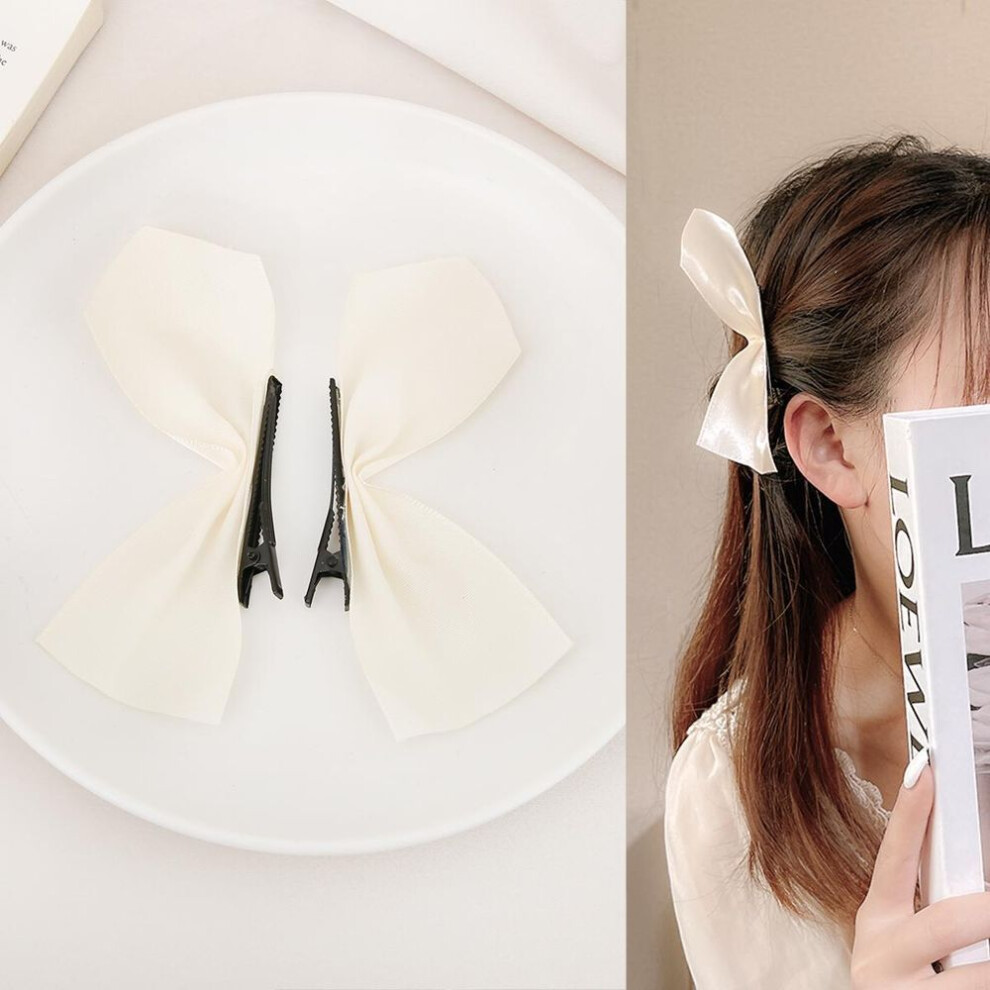 (ivory) 1pc Ribbon Bow Hairpin Hair Claw For Women Ladies Girls Makeup Hair Barrettes Hair Accessories Crab Bath Clip Headwear