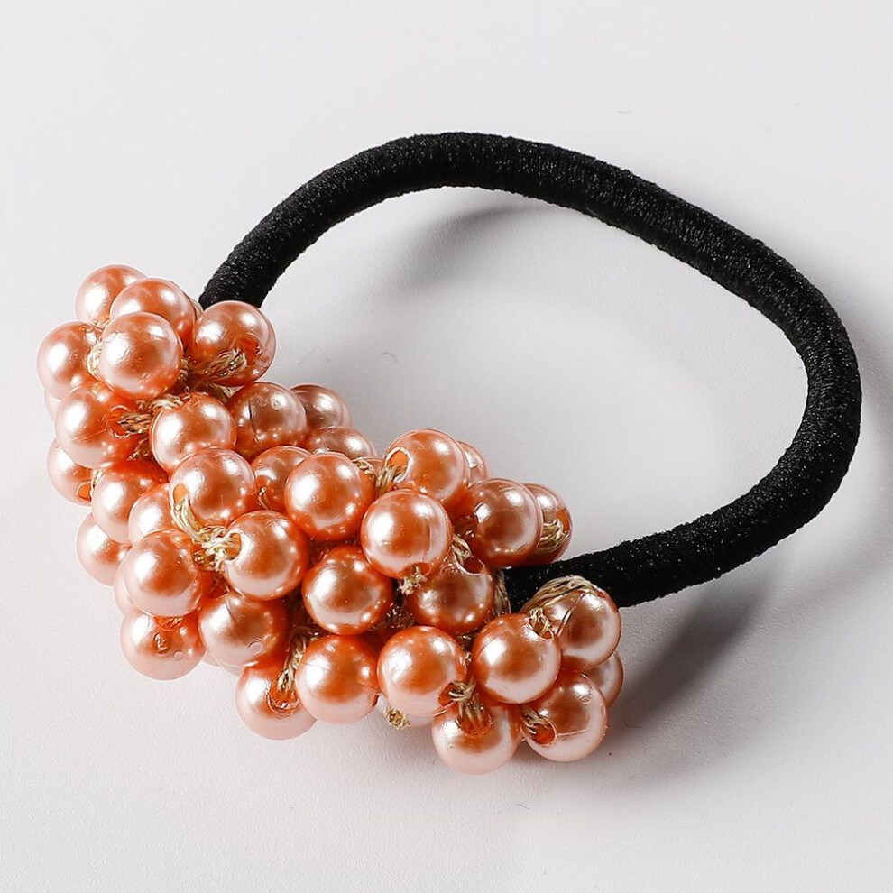 (coffee) Pearl Hair Ring Head Rope Fashion Headwear For Girl Sweet Rubber Band Elastic Hair Band Hair Accessories