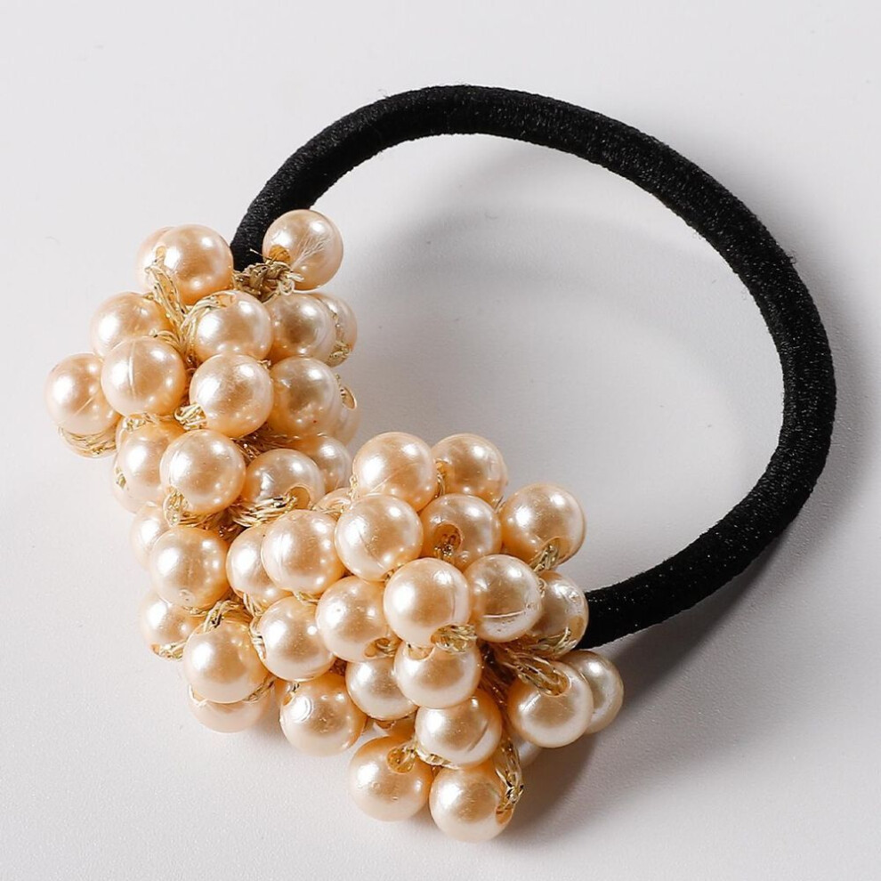 (light coffee) Pearl Hair Ring Head Rope Fashion Headwear For Girl Sweet Rubber Band Elastic Hair Band Hair Accessories