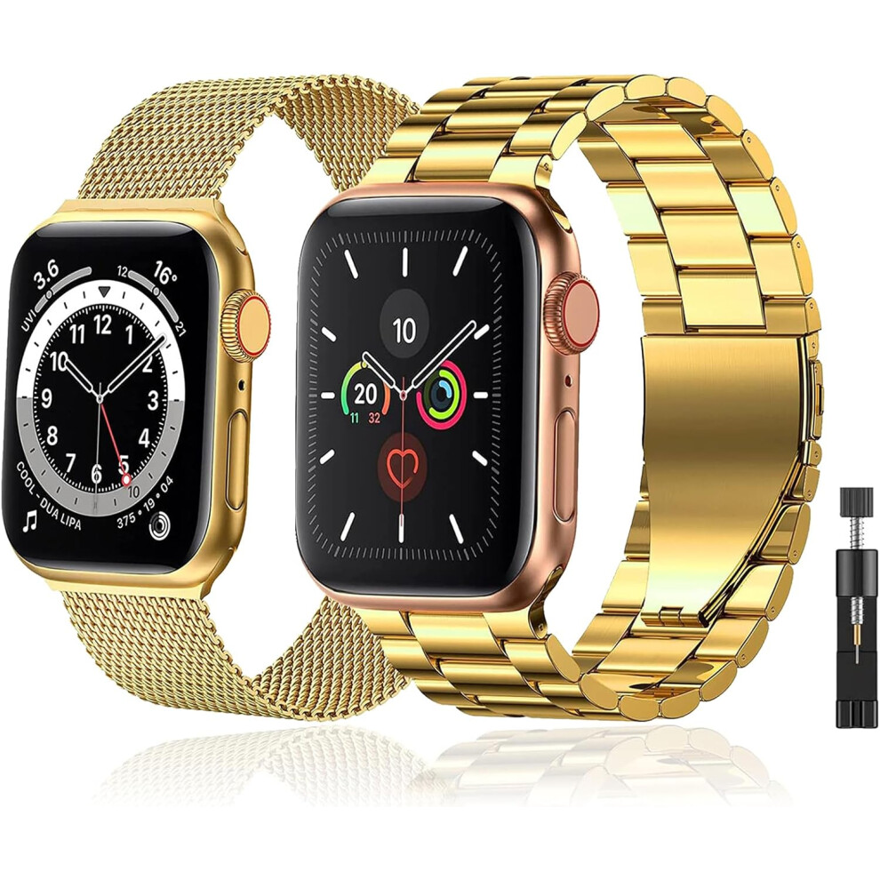 (38Mm/40Mm/41Mm/42Mm(Series 10), ) 2 Pack Metal Strap Compatible With Apple Watch Strap 42/44/45/46/49Mm, Wristband Compatible With Iwatch Series Gold 4016117830207