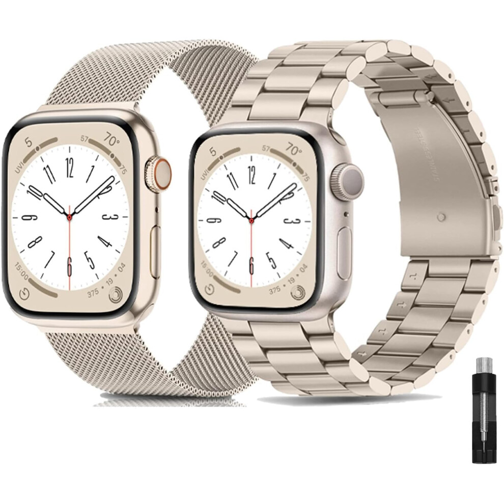 (38Mm/40Mm/41Mm/42Mm(Series 10), Starlight) 2 Pack Metal Strap Compatible With Apple Watch Strap 42/44/45/46/49Mm, Wristband Compatible With Iwatch Se 4016117830269