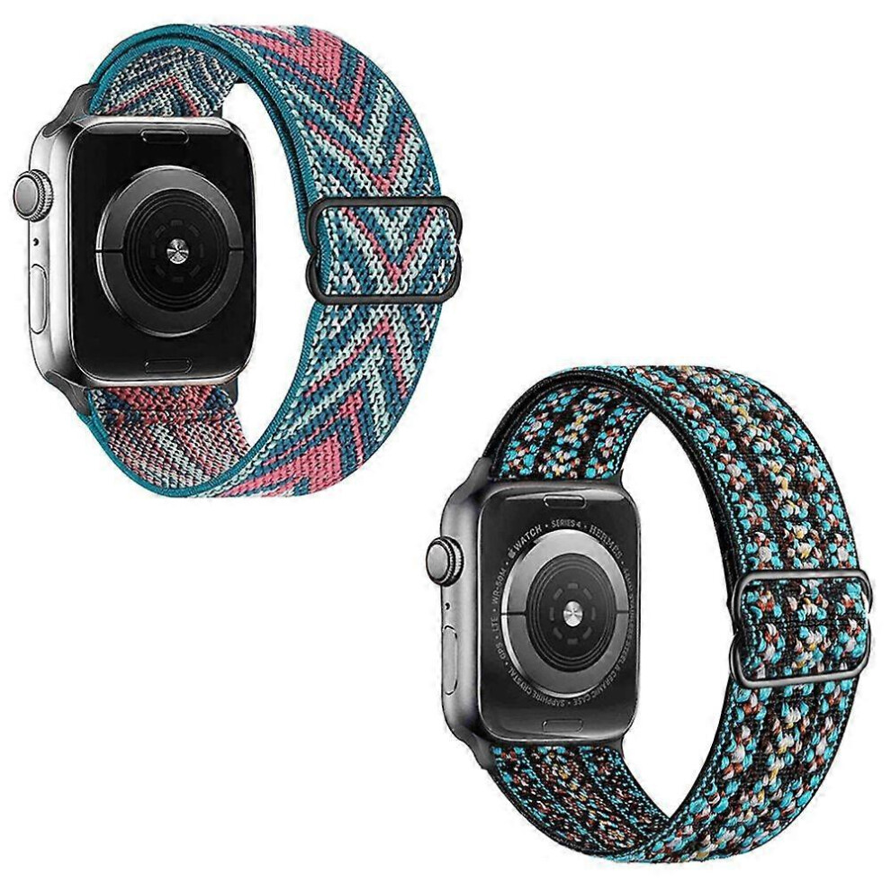 (As Show, One Size) 2Pcs Stretchy Solo Loop Strap Compatible With Apple Watch Bands 38Mm 40Mm 41Mm,Adjustable Stretch Braided Elastics Weave Nylon Wom 3152185917189