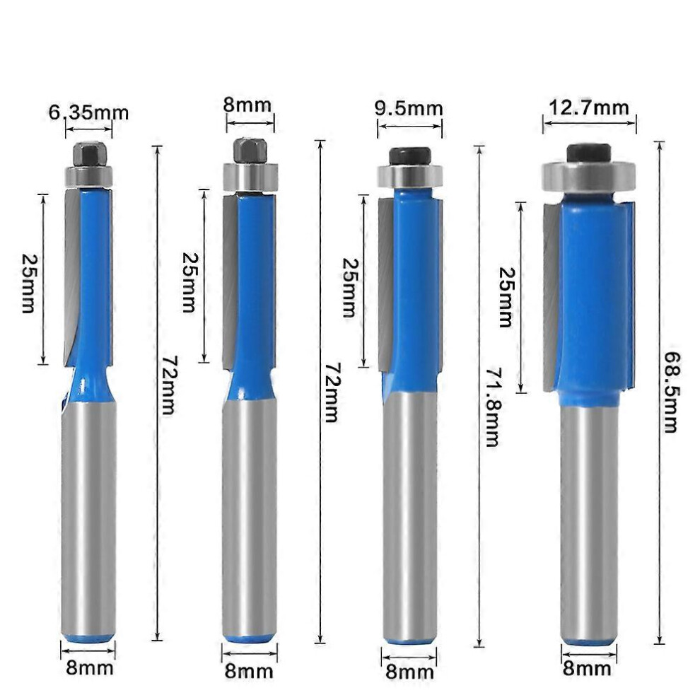 (As show, One size) 4Pcs Copy Cutter 8Mm Diy Carpentry Cutter Milling Tools With Top Bearing Shank Flush Trim Router
