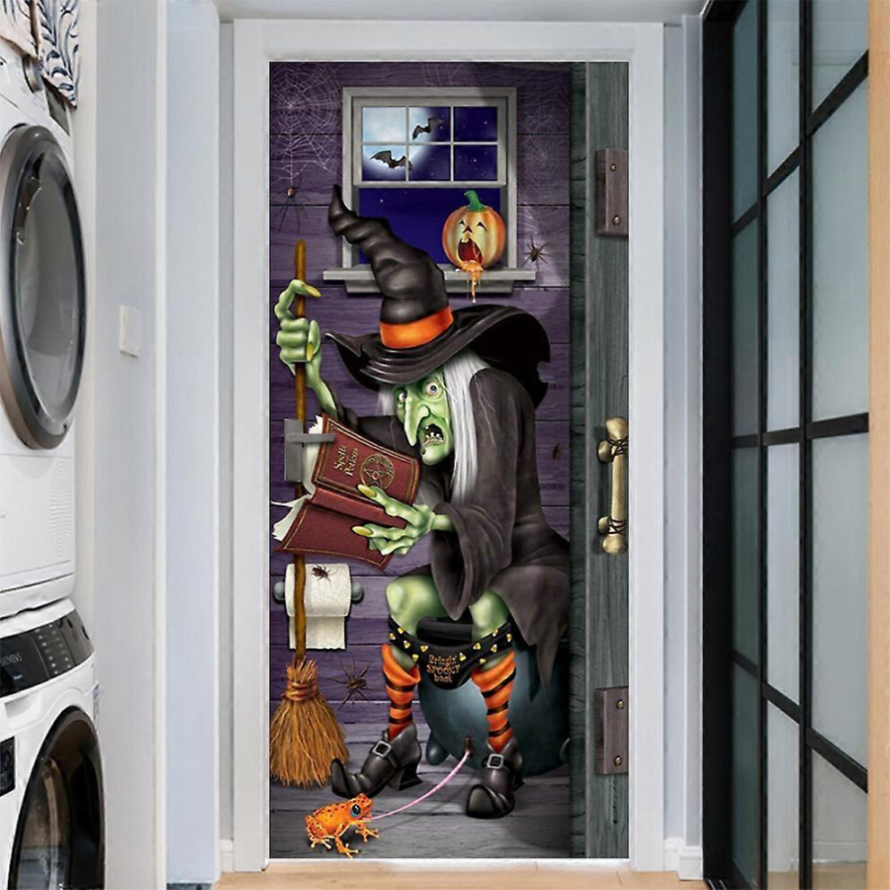 (As show, One size) Halloween 3D witch wizard Door Stickers, 30 x 79 Inches witch wizard Lifelike Door Wallpaper Sticker for Halloween Decoration, Par