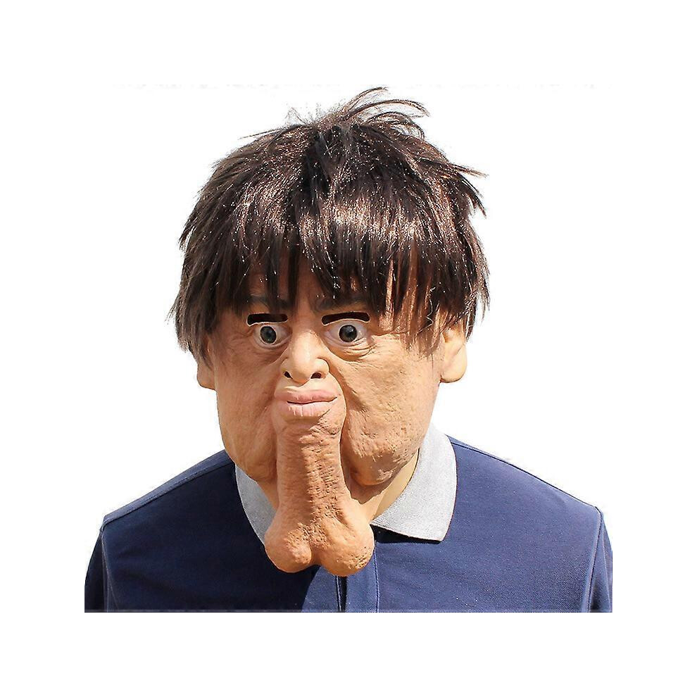 (As show, One size) Halloween Masquerade Party Funny Horror Scary Double Chin Latex Hood Latex MaskHalloween gifts, live broadcast props-image-OPC-PHT7GTT-NEW