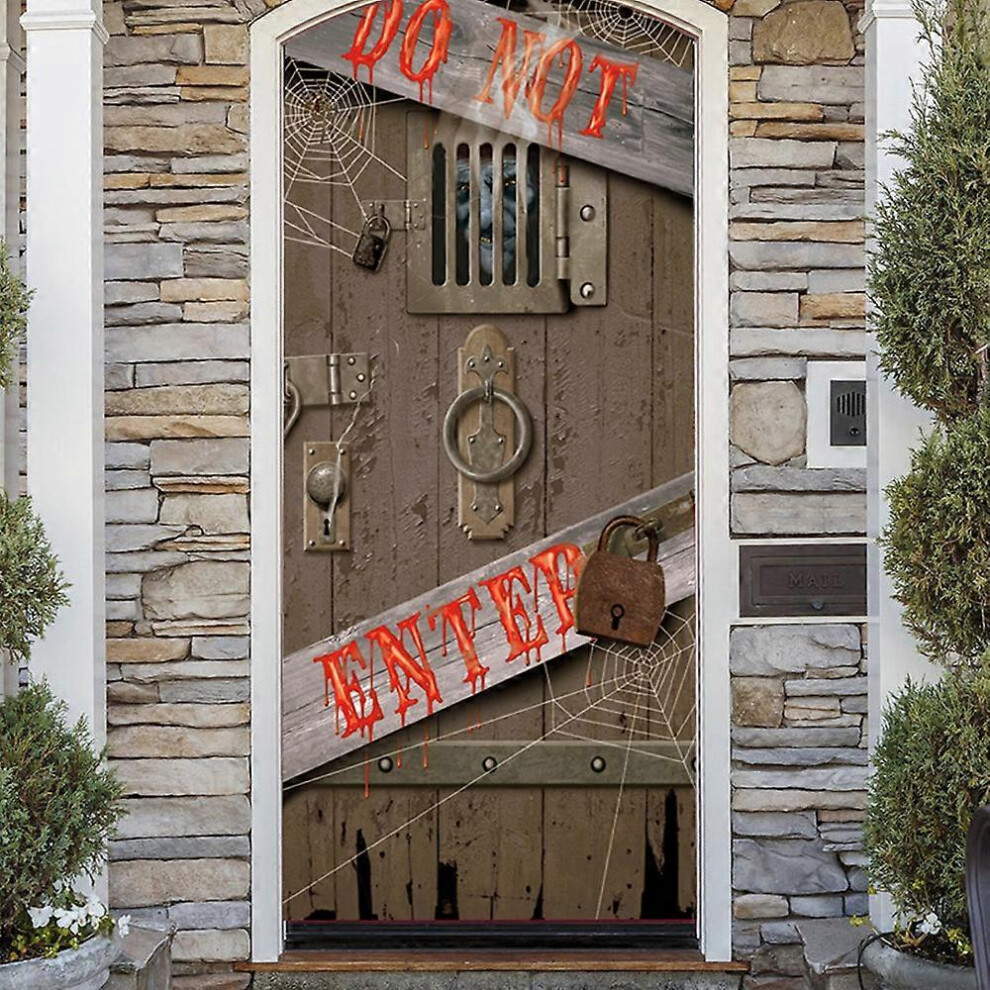 (As show, One size) Halloween 3D horror door lock Door Stickers, 30 x 79 Inches horror door lock Lifelike Door Wallpaper Sticker for Halloween Decorat