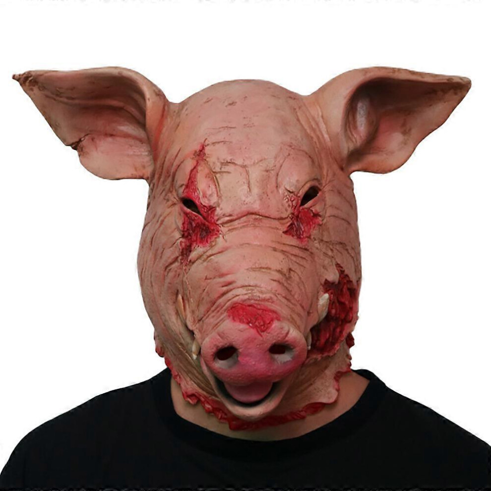 (As show, One size) Horror Pig Latex Mask for Halloween PinkHorror Pig Bajie Costume Props Halloween Decoration Animal Head Mask Latex Rotten Face Pig-image-OPC-PHT7GVF-NEW