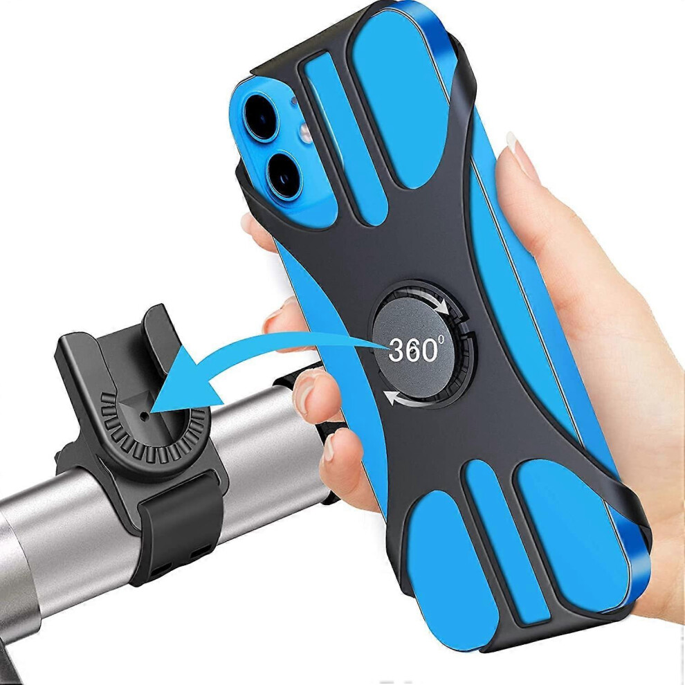 (As show, One size) Bike Phone Holder, Universal Silicone Handlebar Motorcycle Phone Holder with 360 Rotation, Universal Mobile Phone Holder for All S