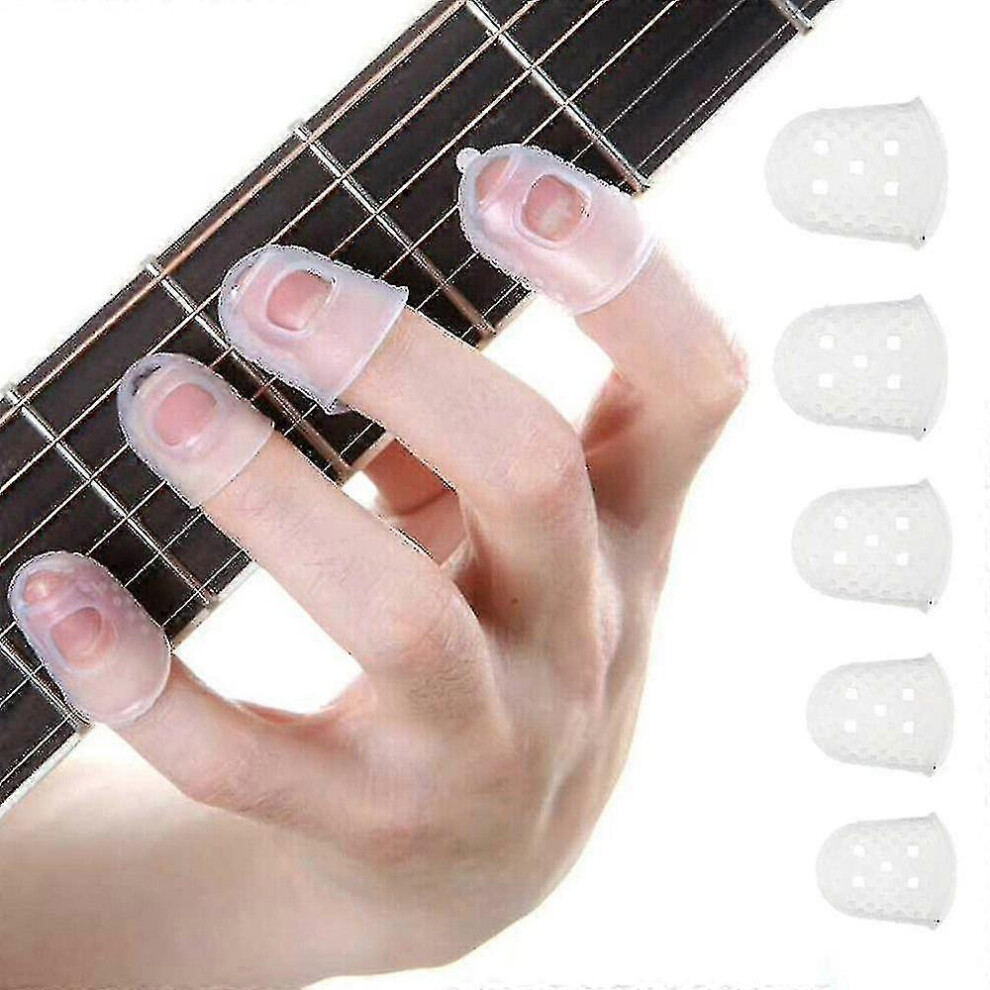 (As show, One size) 5Pcs Silicone Finger Tip Guard Protector Thumb Cover Needle Guitar Ukulele S