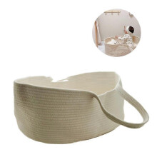 (As show, One size) Portable Woven Cotton Rope Baby Basket, Baby Bassinet(off-white)