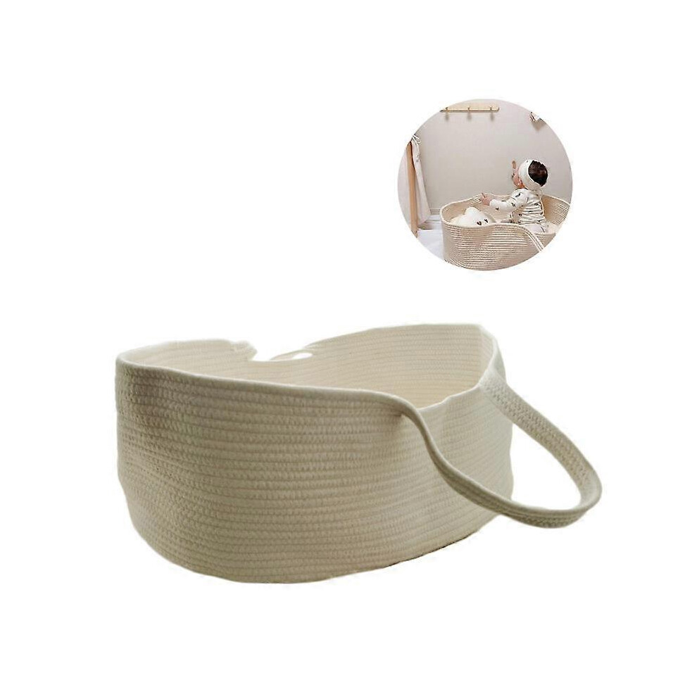 (As show, One size) Portable Woven Cotton Rope Baby Basket, Baby Bassinet(off-white)