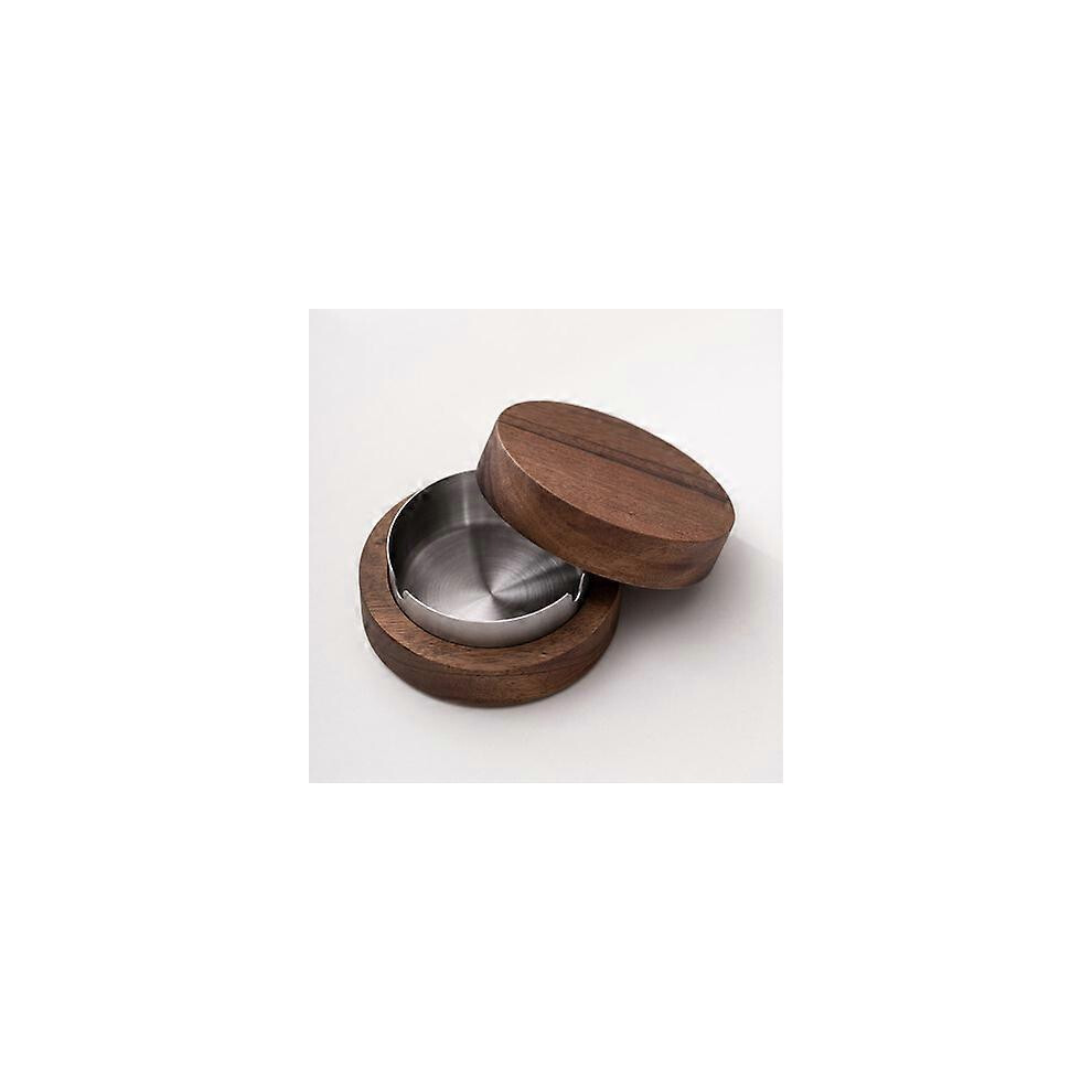 (As show, One size) Walnut Ashtray With Lids Windproof Wooden Ashtray silver