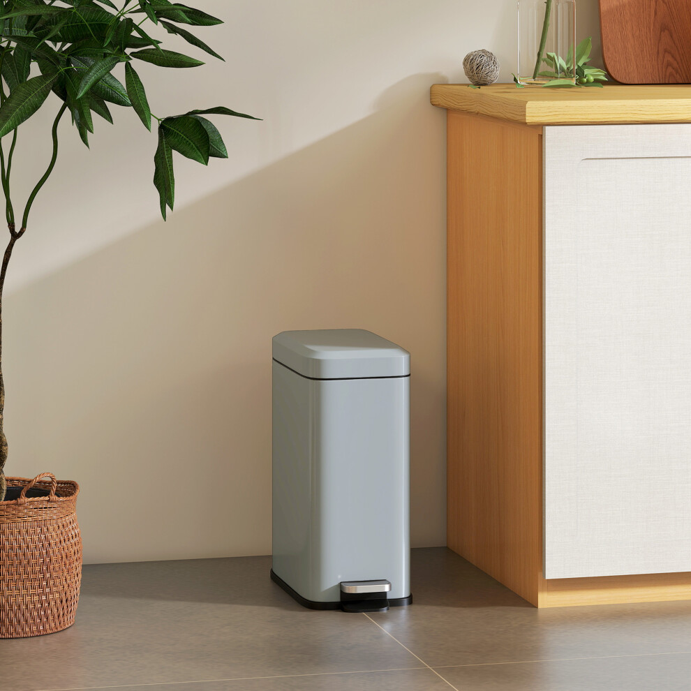 HOMCOM 5L Steel Waste Trash Can Pedal Rubbish Garbage Storage Bucket Grey