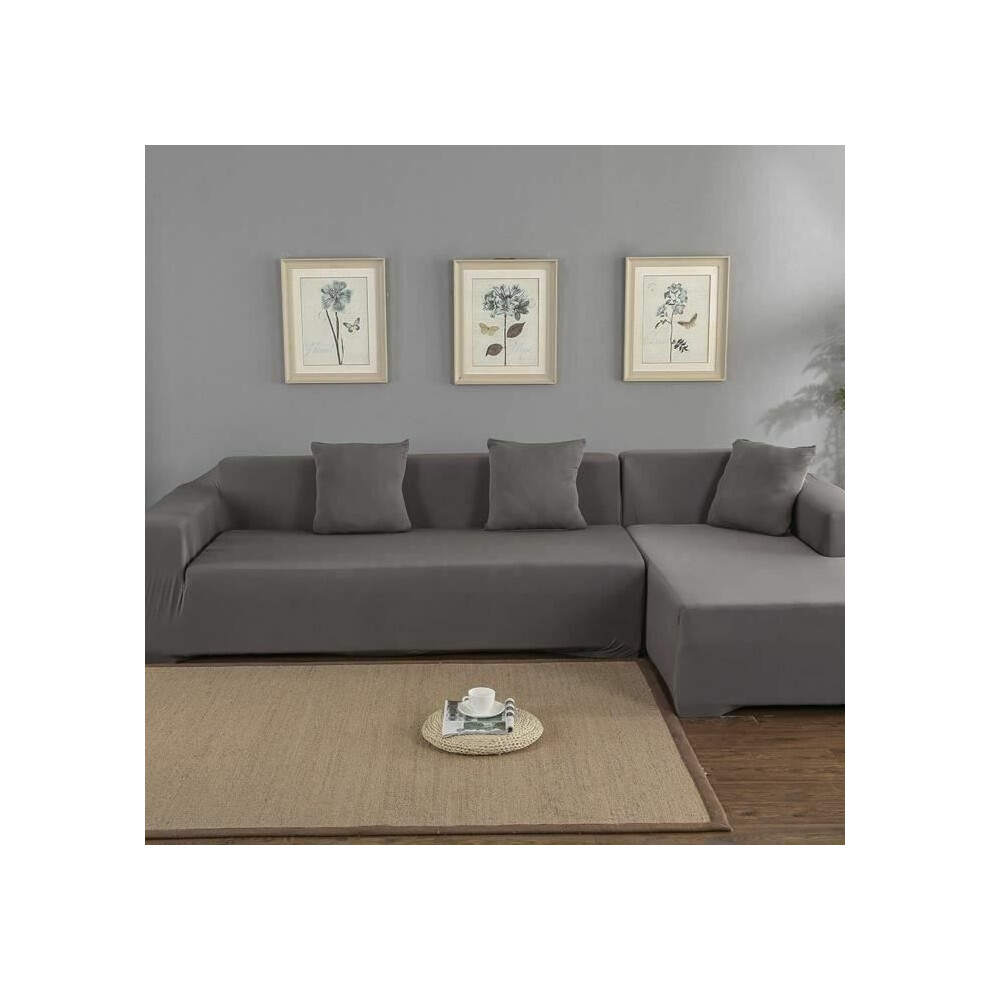 Housse de canapé extensible - Gris - 3 + 2 places d'angle en L - Polyester - Housse de protection pour canapé