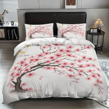 (0260+SJT+W, 203x229) Pink peach blossom bed three-piece set of fresh printed quilt cover