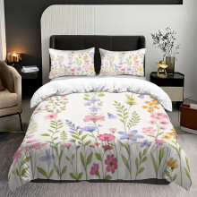 (0511+SJT+W, 210x210) Pink peach blossom bed three-piece set of fresh printed quilt cover