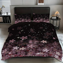 (0363+SJT+K, 245x210) Pink peach blossom bed three-piece set of fresh printed quilt cover