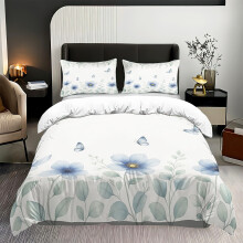 (0778+SJT+W, 210x210) Pink peach blossom bed three-piece set of fresh printed quilt cover