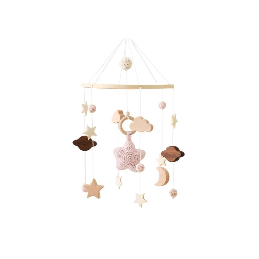 Mobile musical en bois pour bébé, carillon éolien tricoté à la main, décoration de chambre pour filles et garçons (rose)