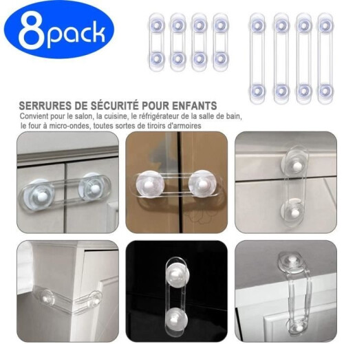 Serrures de sécurité pour placards - AUDBURN - Loquets de sécurité pour tiroirs - 8 pièces 2
