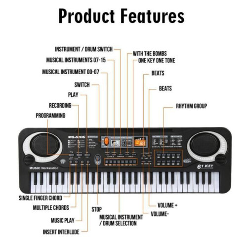 Piano multifonction pour enfants MOGOI, clavier 61 touches avec microphone 2