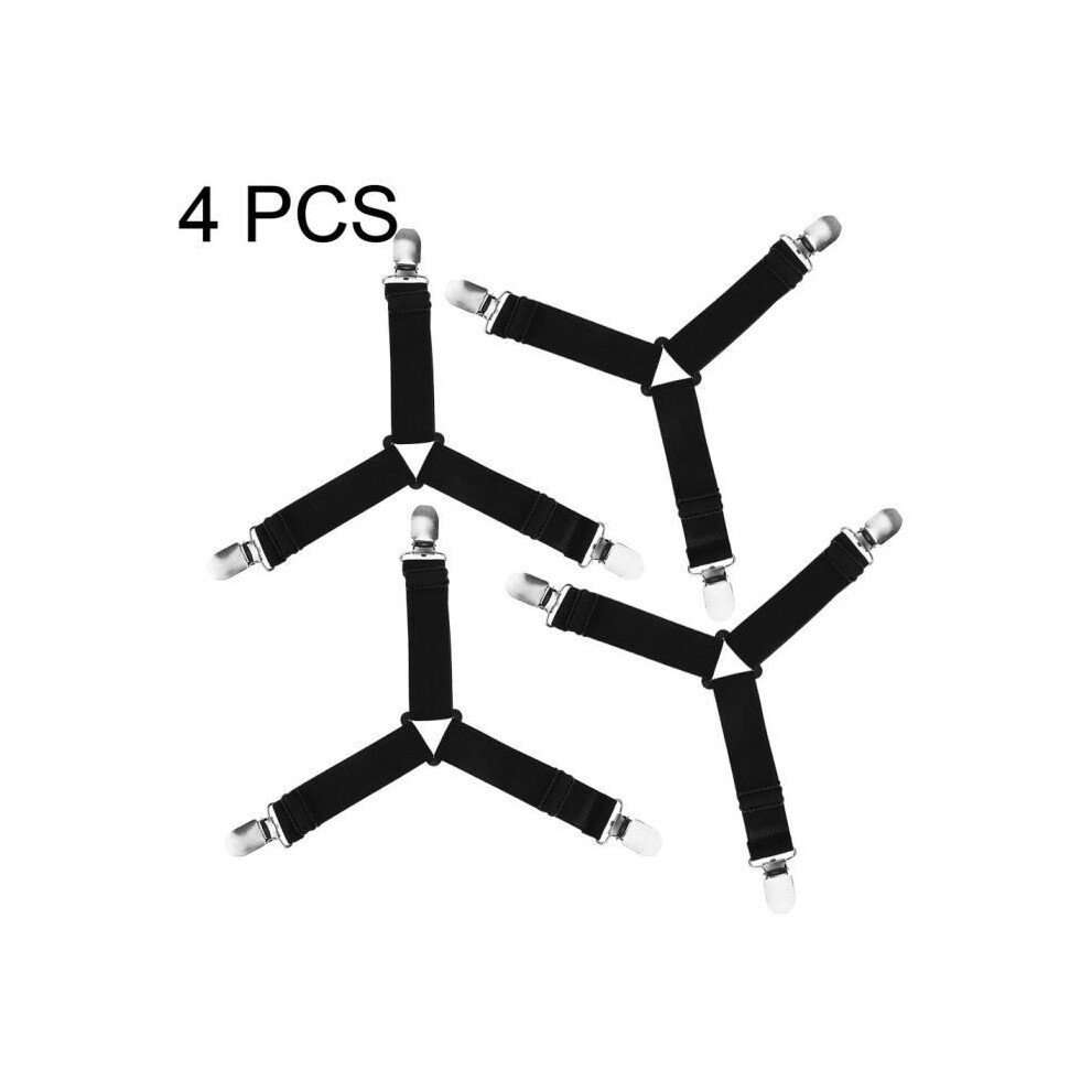 Lot de 4 attaches élastiques réglables pour draps de lit, housse de matelas en forme de Y, coussin de canapé (noir) --- QILU
