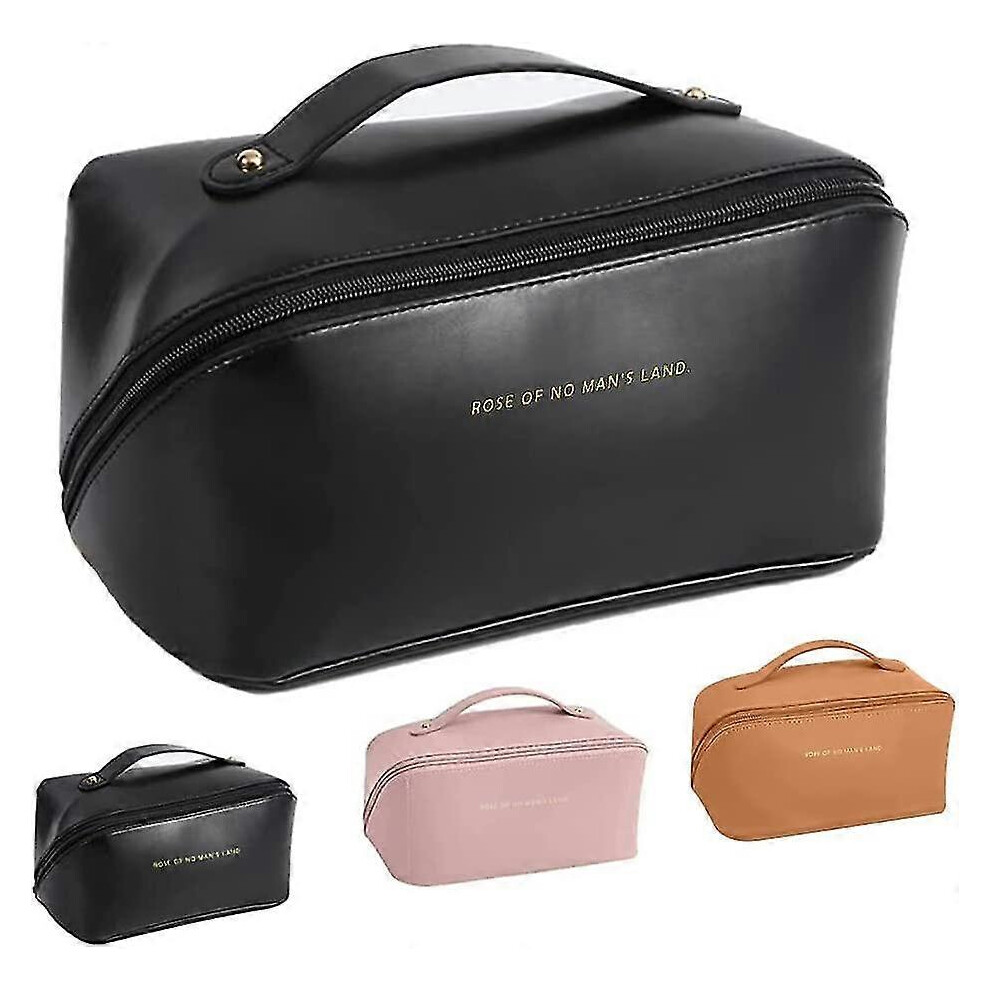 Kikidex Brown (, One Size) Large Capacity Travel Cosmetic Bag, Multifunctional Storage Makeup Bag Pu Leather Makeup Bag, With Handle And Divider Travel Cosmeti