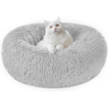 Coussin rond et moelleux pour chat â Coussin en peluche apaisant et anti-stress, coussin lavable confortable en forme de donut pour chats
