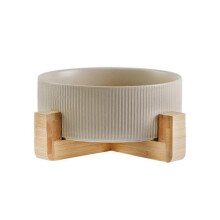 (Khaki, One size) Ceramic Dog Bowls With Wood Stand, Dog Water Bowls And Food Dish, Heavy Weighted Dog Food Bowls