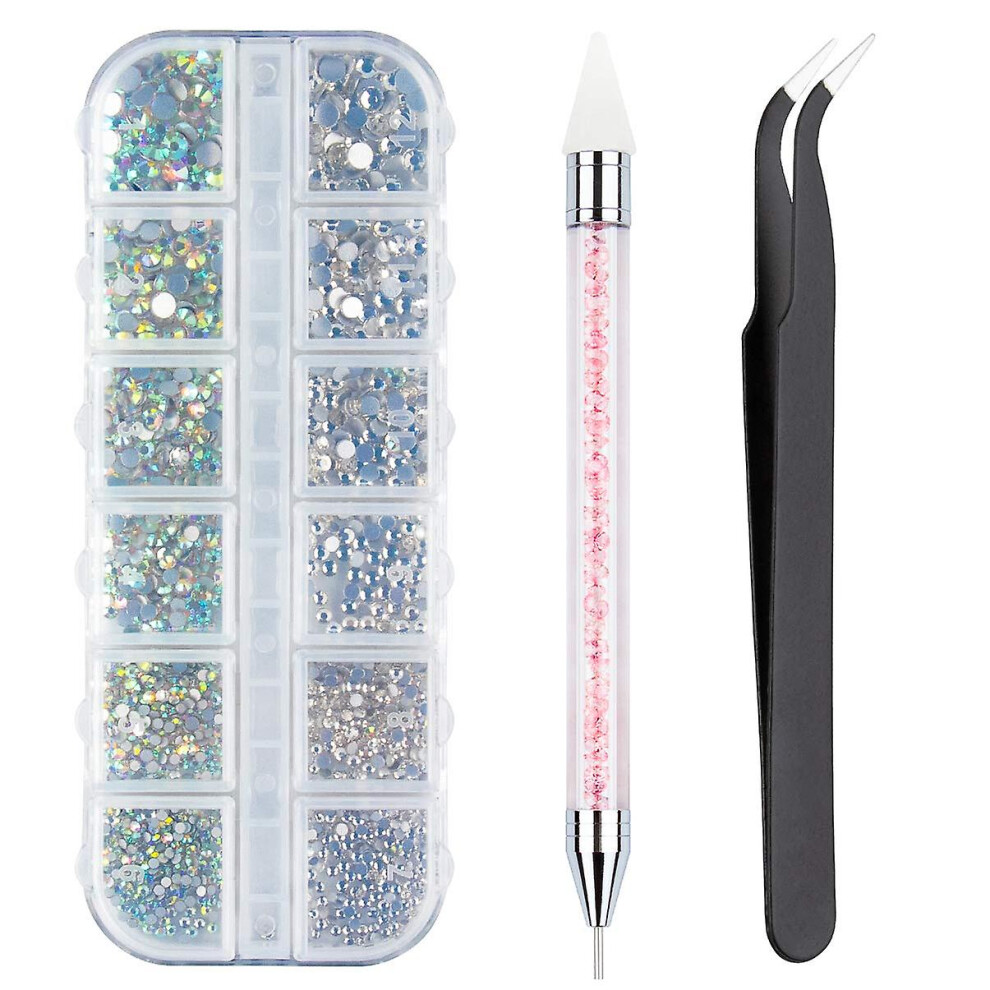 Kikidex (As Show, One Size) Nail Enhancement Rhinestone Set, With Pick Up Tweezers And Rhinestone Selector Point Pen, Suitable For Nail Enhancement