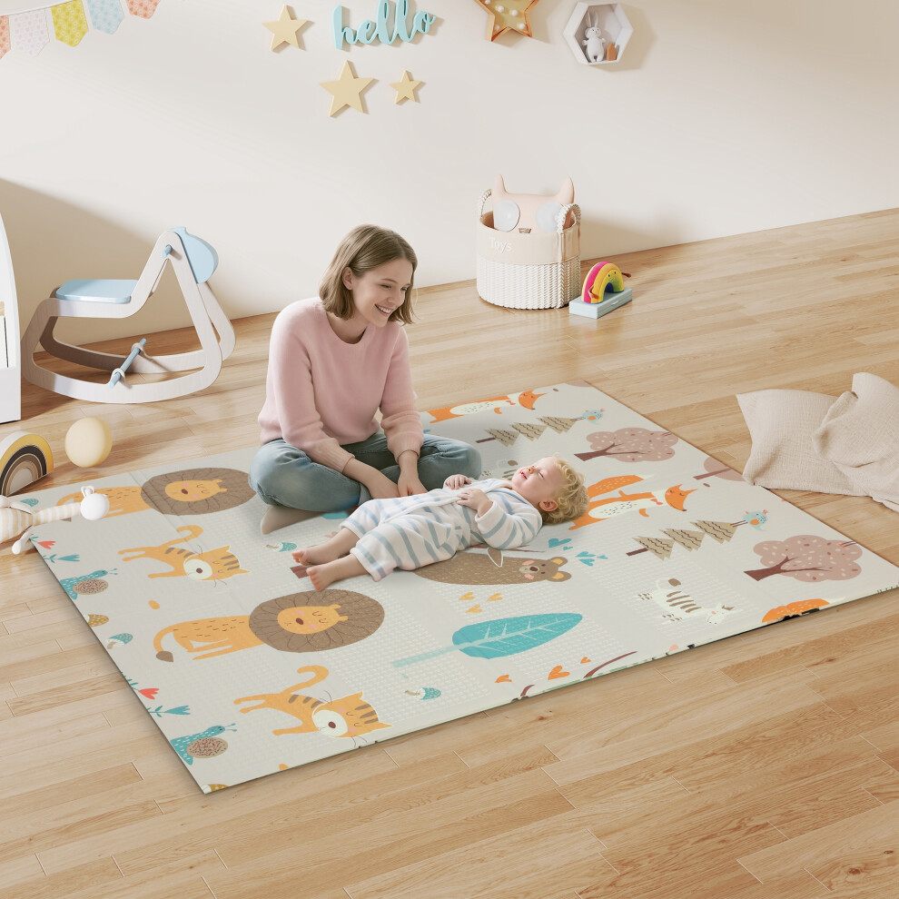 Aiyaplay Baby Play Mat, Double Sided Crawling Mat, Animal Theme