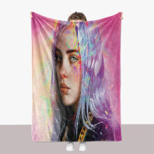 (HN03, 130*150) Billie Eilish Thick Blanket, Custom Double-Sided Fuzzy Blanket