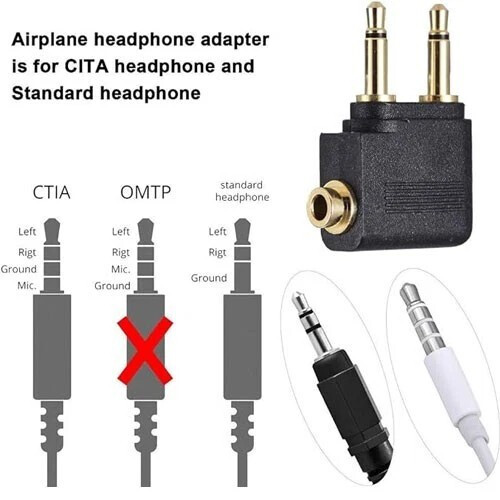 2X Airplane Flight Headphone Dual Adapter Converter Standard 3.5mm Plug Socket 1